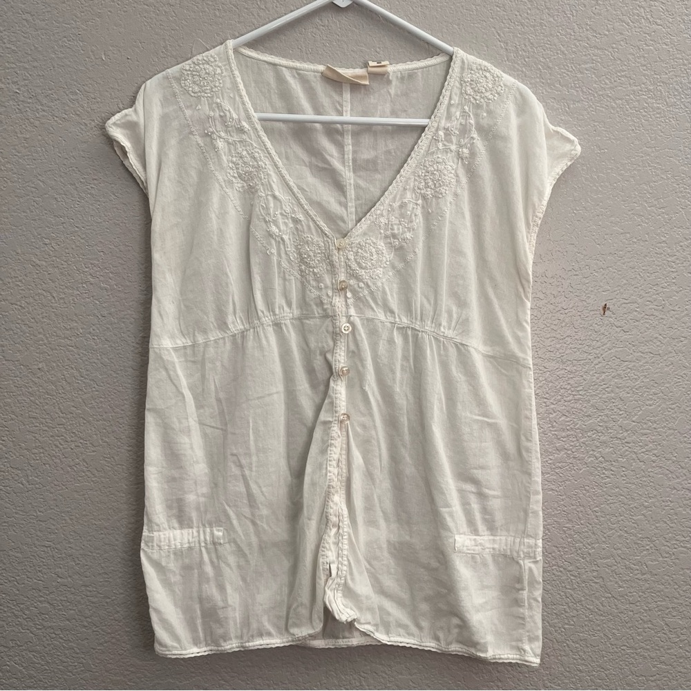 DKNY White Cream Button-Down Sleeveless Blouse 100% Cotton size medium